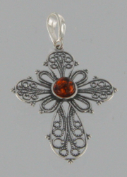 Anh�nger Kreuz Jugendstil Bernstein braun