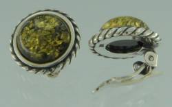 Ohrclips Rund Bernstein gr�n