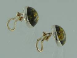 Ohrclips Rund Bernstein gr�n