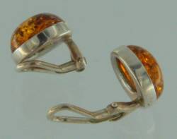 Ohrclips Rund Bernstein braun