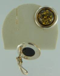 Ohrclips Rund Bernstein gr�n