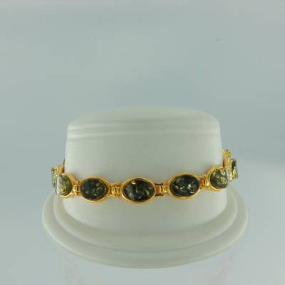 Armband Oval Bernstein gr�n Silber vergoldet