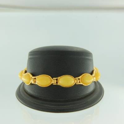 Armband Oval Bernstein milchig Silber vergoldet