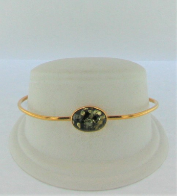 Armreif Oval Bernstein grn Silber vergoldet