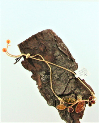 Armband Blatt Bernstein mix Silber vergoldet