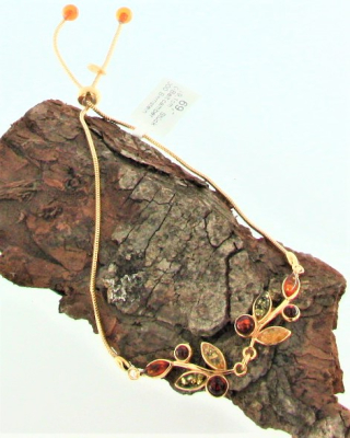 Armband Blatt Bernstein mix Silber vergoldet