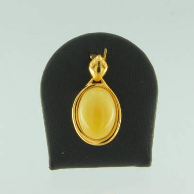 Anh�nger Oval Bernstein milchig Silber vergoldet