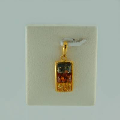 Anh�nger Rechteck Bernstein mix Silber vergoldet