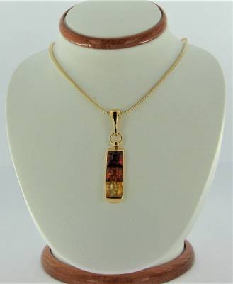 Anh�nger Rechteck Bernstein mix Silber vergoldet