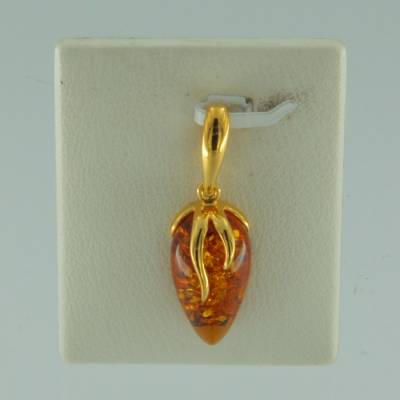 Anh�nger Tropfen Bernstein braun silber vergoldet