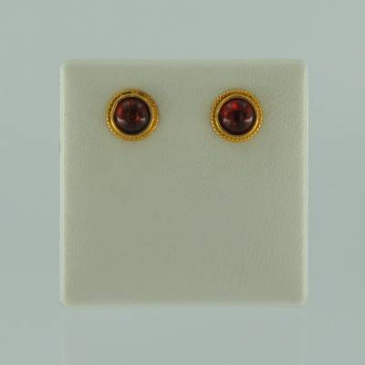 Ohrstecker Jugendstil Bernstein rot Silber vergoldet