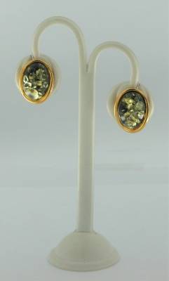 Ohrstecker oval Bernstein gr�n Silber vergoldet