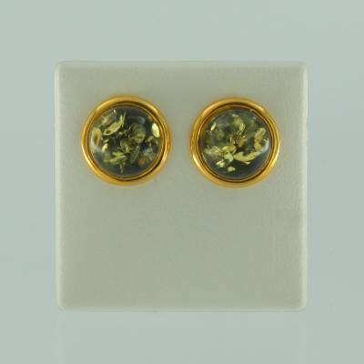 Ohrstecker Rund Bernstein�gr�n Silber vergoldet