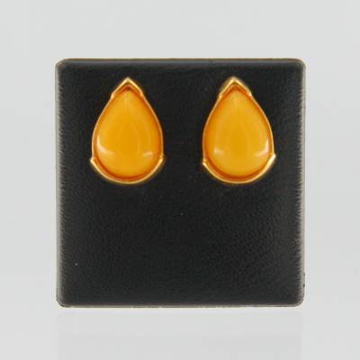 Ohrstecker Tropfen Bernstein milchig Silber vergoldet