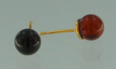 Ohrstecker Kugel Bernstein rot Silber vergoldet
