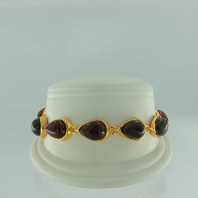 Armband Tropfen Bernstein rot Silber vergoldet
