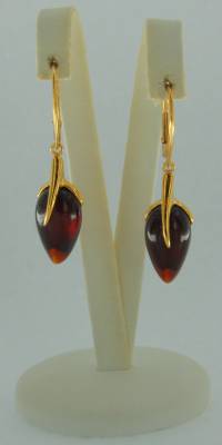 Ohrh�nger Tropfen Bernstein rot vergoldet