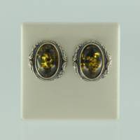 Ohrstecker Jugendstil Bernstein gr�n