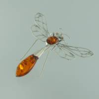 Brosche Libelle Bernstein braun