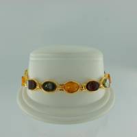Armband Oval Bernstein mix Silber vergoldet