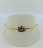 Armreif Oval Bernstein grn Silber vergoldet