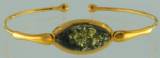Armreif Oval Bernstein grn Silber vergoldet