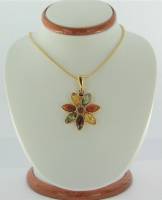 Anhnger Blume Bernstein mix Silber vergoldet