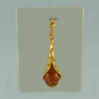 Anhnger Jugendstil Bernstein braun Silber vergoldet