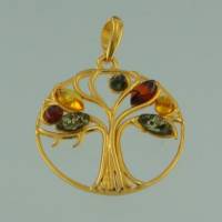 Anh�nger Lebensbaum Bernstein mix Silber vergoldet