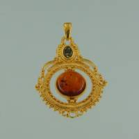 Anhnger Jugendstil Bernstein mix Silber vergoldet