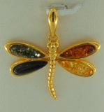 Anh�nger Libelle Bernstein mix Silber vergoldet