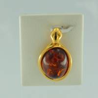 Anh�nger Oval Bernstein braun Silber vergoldet