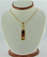 Anh�nger Rechteck Bernstein mix Silber vergoldet