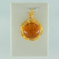 Anh�nger Rund Bernstein Braun Silber vergoldet