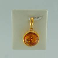 Anh�nger Rund Bernstein Braun Silber vergoldet