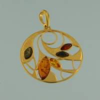 Anh�nger Rund Bernstein mix Silber vergoldet