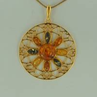 Anh�nger Sonne Bernstein mix Silber vergoldet