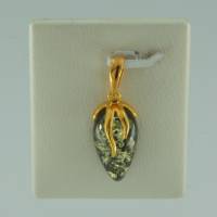 Anh�nger Tropfen Bernstein gr�n Silber vergoldet