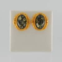 Ohrstecker Jugendstil Bernstein grn Silber vergoldet