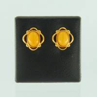 Ohrstecker Jugendstil Bernstein milchig Silber vergoldet