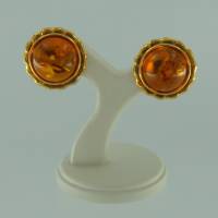 Ohrstecker Jugendstil Bernstein braun Silber vergoldet