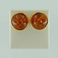 Ohrstecker Rund Bernstein braun Silber vergoldet