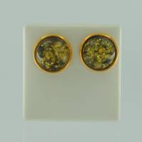 Ohrstecker Rund Bernstein�gr�n Silber vergoldet