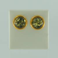 Ohrstecker Rund Bernstein�gr�n Silber vergoldet