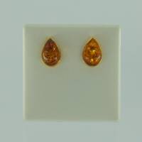 Ohrstecker Tropfen Bernstein braun Silber vergoldet