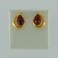 Ohrstecker Tropfen Bernstein braun Silber vergoldet