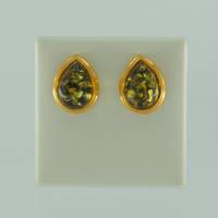 Ohrstecker Tropfen Bernstein gr�n Silber vergoldet