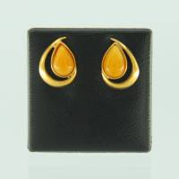 Ohrstecker Tropfen Bernstein milchig Silber vergoldet