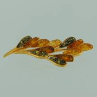 Brosche Rispe Bernstein mix Silber vergoldet