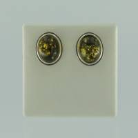 Ohrstecker Jugendstil Bernstein gr�n